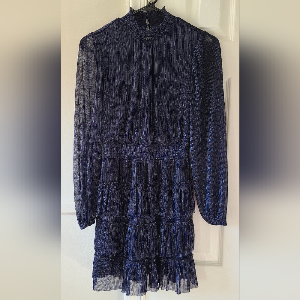 Express Shimmering Midnight Blue Long Sleeve Dress